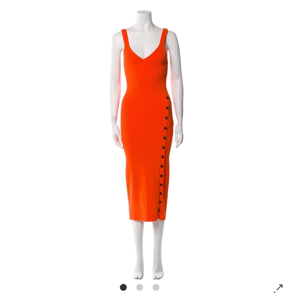 Self-Portrait Orange Rib Midi Knit Dress V-Neck Sleeveless